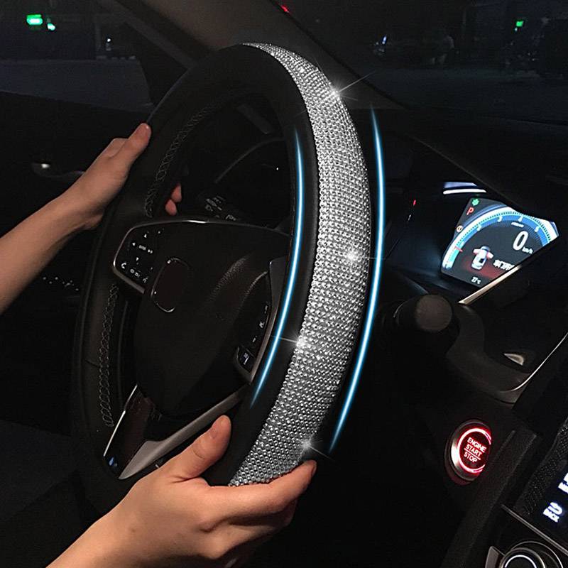 Rhinestone Steering Wheel Cover Best Sellers Car Accessories Color : Pink & Silver|Red & Silver|Beige & Silver|Black & Silver 