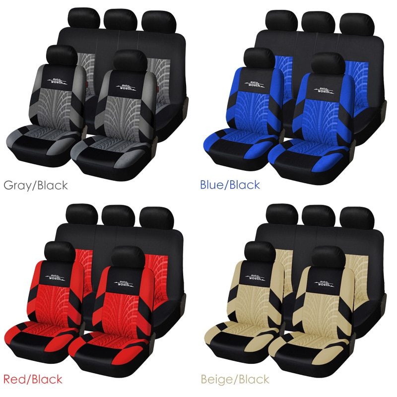 Universal Tire Track Patterned Car Seat Covers Set Color Name : beige 2 pieces|blue 2 pieces|Black full set|red 2 pieces|orange 2 pieces|gray 2 pieces|Gray full set|Red full set|Blue full set|Beige full set|Orange full set 